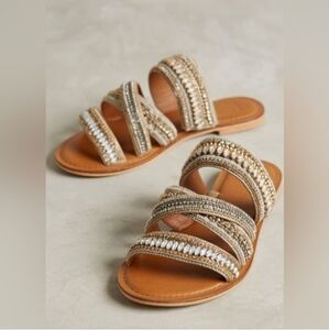 Anthropologie Jasper and Jeera Beaded Detail Leather Sandals - US size 7.5/8
